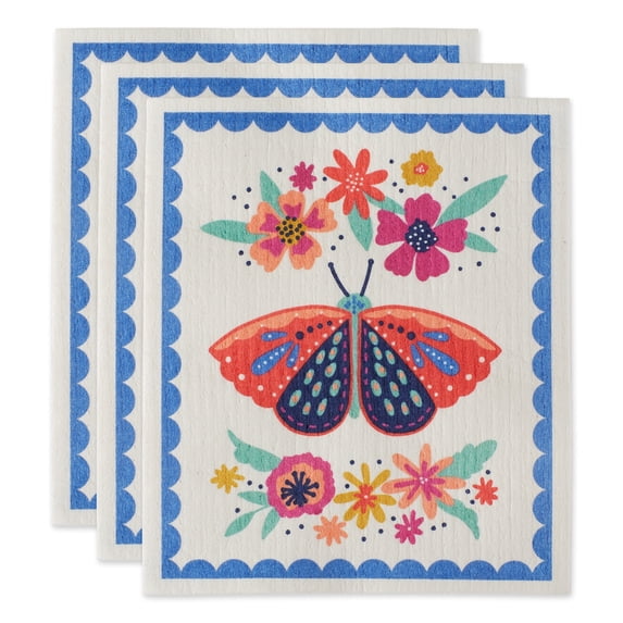 Butterfly Folk Swedish Dishcloth, 3 Piece