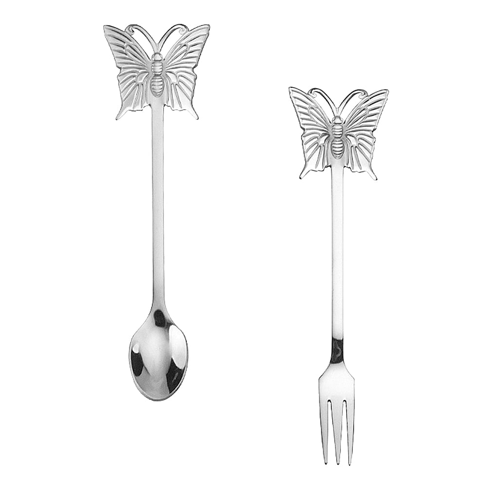Butterfly Fork Spoon Set Tableware Flatware Metal Mini Spoons Desserts