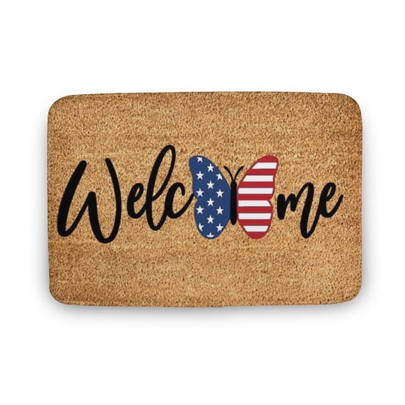 Butterfly Fourth Of July Doormat,Red White Blue Doormat,Summer Doormat,Patriotic Doormat,Fourth Of July Decor,Front Porch Decor,Funny Door Mat,Indoor Door Mat,Coral Velvet Rug 16”x24”