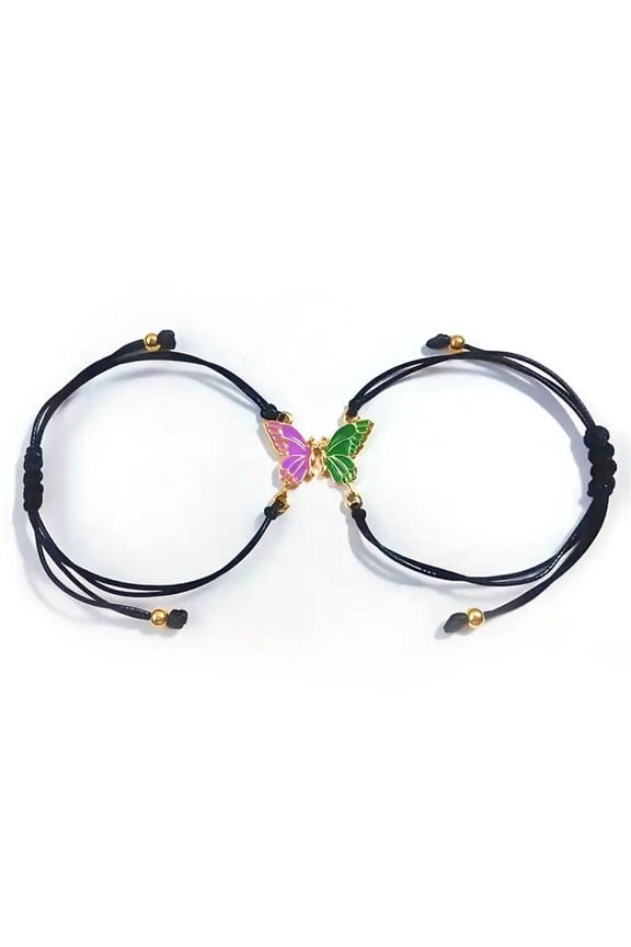 Butterfly Friendship Bracelet Colorful Drip Oil Butterfly Weaving Handmade Couple Bracelet Adjustable Lucky Knot Braided Bracelets