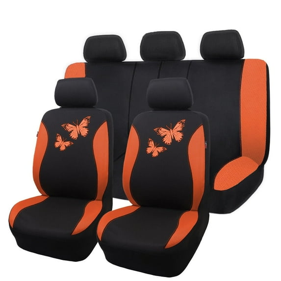 Flying Banner Butterfly Full Set Car Seat Cover Split Air Mesh Fit Car Truck SUV for Women Orange