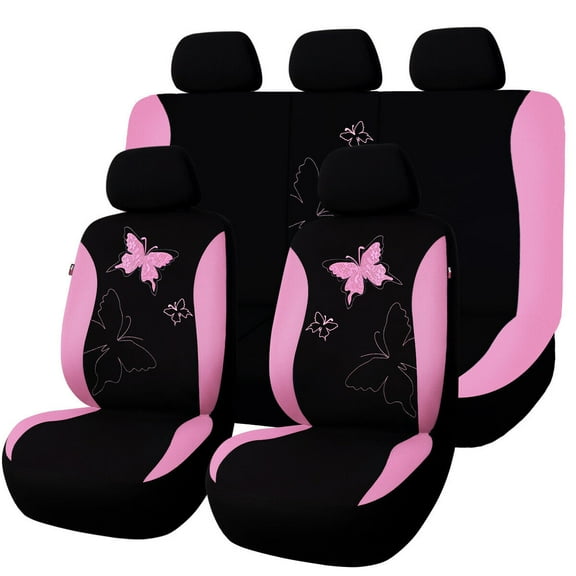 Flying Banner Butterfly Full Set Car Seat Cover Split Air Mesh Fit Car Truck SUV for Women Lady Girl Pink