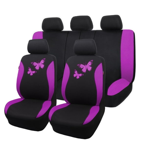 Flying Banner Butterfly Full Set Car Seat Cover Split Air Mesh Fit Car Truck SUV for Women Purple