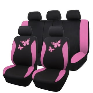 Black Striped Car Seat Covers Pink Bow, Girly Car Decor, Pink Car