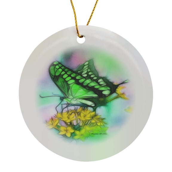 3drose, Butterfly G, Circle Porcelain Ornament