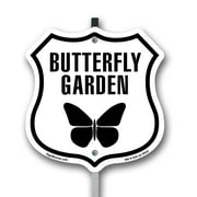 Chic Butterfly Garden Decorative Metal Wall Sign – Includes Stake & Chain, Vintage Hand-Painted, 23.25x10.64 Inches