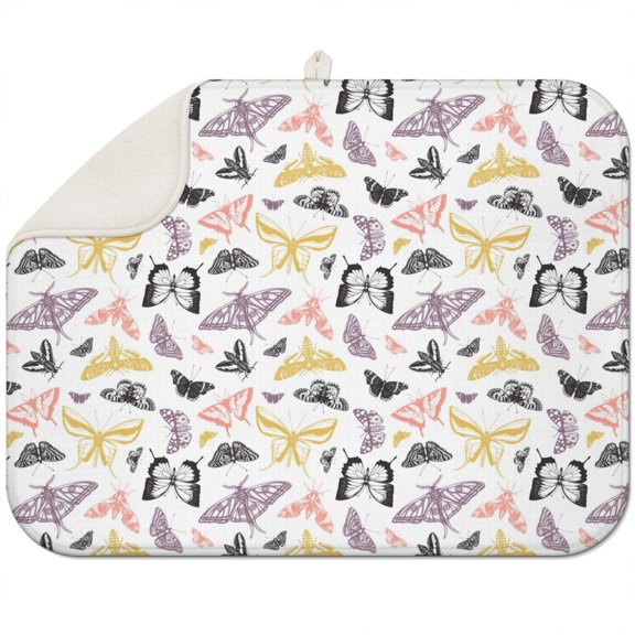 Butterfly Garden Aesthetic Drying Mat - Super Absorbent Microfiber Countertop Mat, 3-Layer Thick Dish Rack Pad, Foldable & Space-Saving (Nature-Inspired Design)