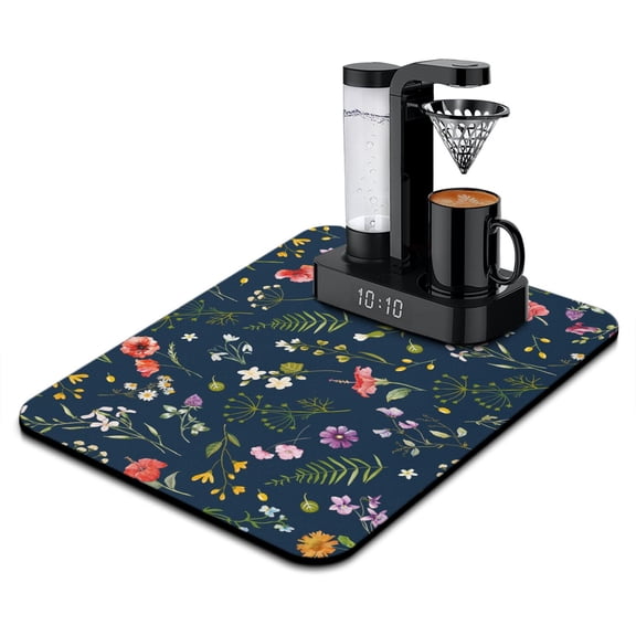 Butterfly Garden Dish Drying Mat, 18x24in Vintage Floral Counter Mat, Absorbent Botanical Coffee Station Pad, Spring Summer Kitchen Decor
