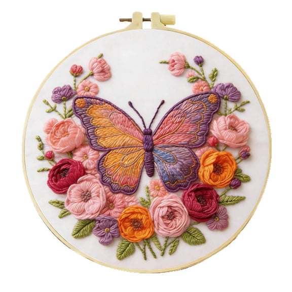 Butterfly Garden Embroidery Starter Kit for Beginners, Stamped DIY Needlecraft Kit, Arts Crafts for Home Decor, Gifts(lxf)