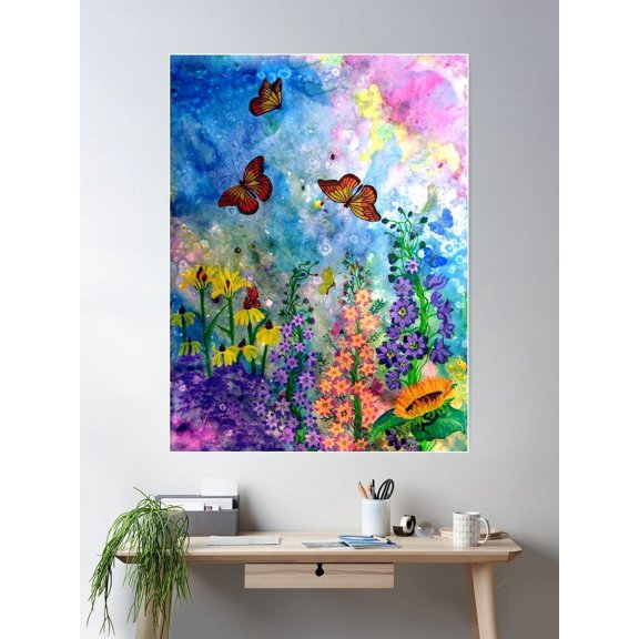 Butterfly Garden Poster Wall Art, Modern Wall Decor For Living Room Bedroom, 12x18 UNFRAMED