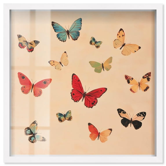 Butterfly Gentle Garden Shadowbox Print Fashion Floral Art by Art Remedy, White Frame, 12 x 12