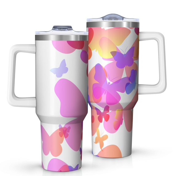 Butterfly Gift 40oz Tumbler with Handle and Straw, Large Capacity Travel Cup for Hot & Cold Drinks, Double Walled Vacuum Insulated Cup, Butterfly Lover Birthday Gifts for Women Girls