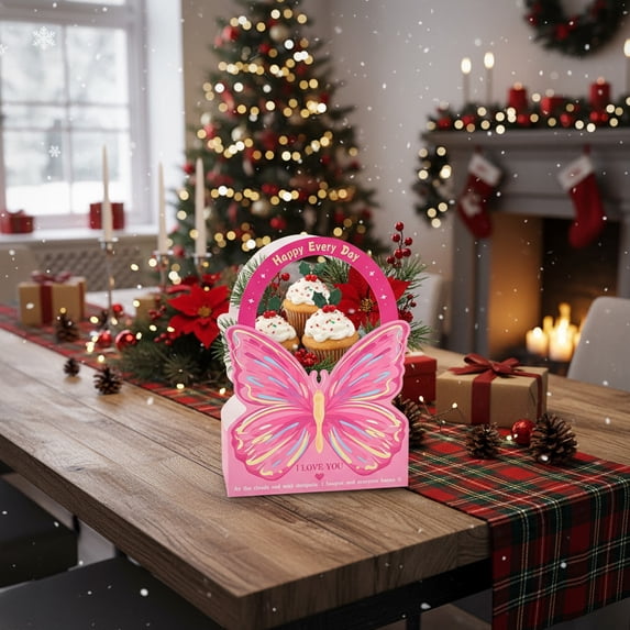 Butterfly Gift Box with Handle Pink Paper Bouquet Box for Fresh Flowers Jewelry Small Cake Valentine’s Day Birthday Present, Ready to Carry Decorative Packaging