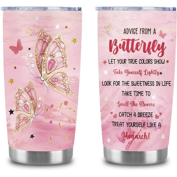 Butterfly Gifts for Women Pink Butterfly Tumbler Gifts for Mother's Day Christmas Birthday Best Butterfly Gift Ideas for Girls Mom Daughter Wife-20oz Stainless Steel Butterfly Coffee Mug Cup