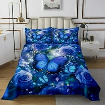 Butterfly Coverlet Set Blue Flowers Twin Bedspread Set,Bohemian Glitter Starry Quilt Set Botanical Leaves Bedding Set
