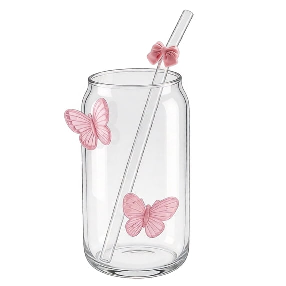 Butterfly Glass Can, 19.6 oz / 580 ml Aesthetic Iced Coffee Cup, High ...