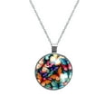 thumbnail image 1 of Butterfly Glass Circular Pendant Necklace Jewelry, 1 of 5