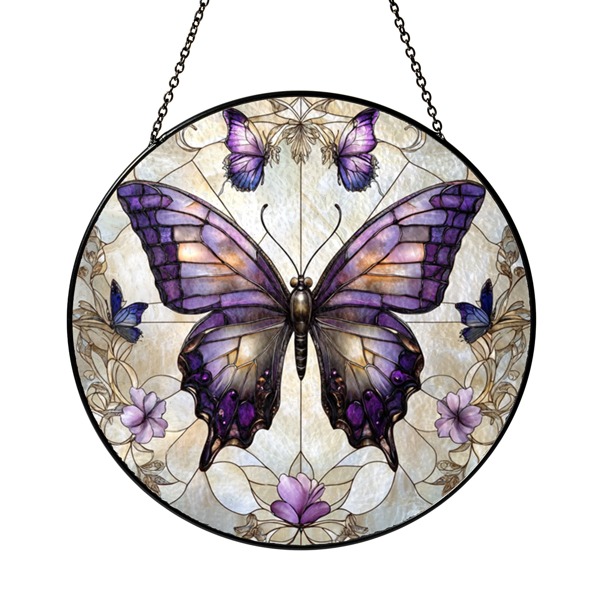 Butterfly Glass Suncatcher Window Decor Purple Wing Hanging Decorative ...