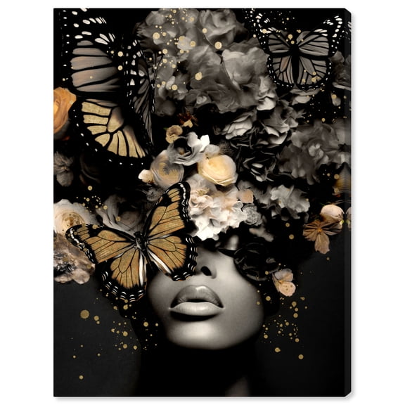 Butterfly Golden Goddess Gold Fashion Glam Canvas Wall Art by Art Remedy, Gallery Wrapped, 36"x45"