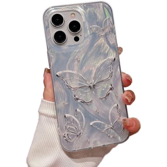 Butterfly Gradient Plating Silver Water Flow Laser Soft Case for iPhone (iPhone 12 Pro,Silver)