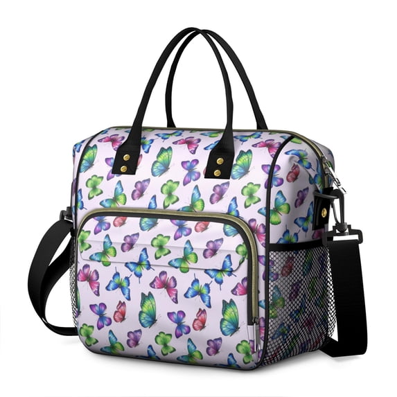 Butterfly and Green Purple Pattern Insulated Leakproof Lunch Box for Women, Large Lunch Bag for Tween Teen Adult, Loncheras Para Mujer for Work Beach Travel Picnic Camping