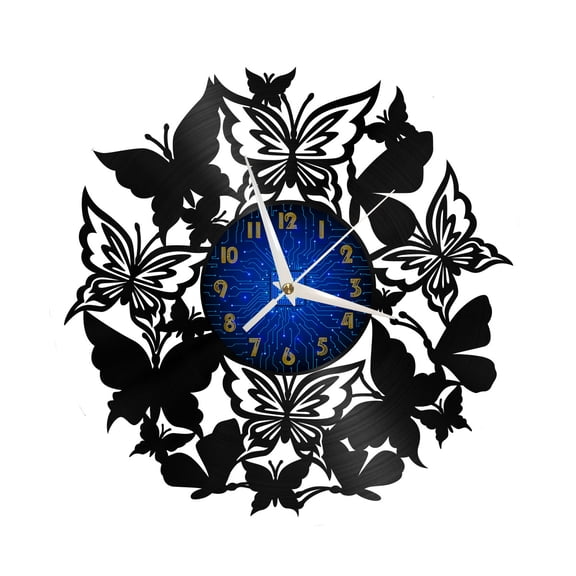Butterfly Group 12 Inch Vinyl Record Wall Clock - Silent, Creative, and Unique Clock for Living Room, Entryway, or Bedroom Decor - Perfect Gift Idea(12 inchs B without LED)