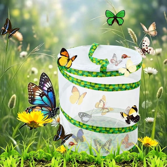 Butterfly Growing Kit - Foldable Butterfly Habitat Cage - 13.8x12Inch Tall - Clear Mesh Enclosure Terrarium