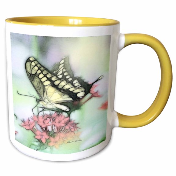 3drose, Butterfly H, 15oz Two-tone Yellow Mug