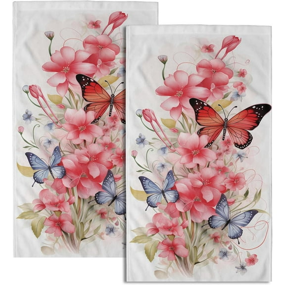 Butterfly Hand Towels for Bathroom - Vintage Butterflies and Flowers Kitchen Dish Towels Decorative Floral Hand Towels for Shower Face Gym Spa