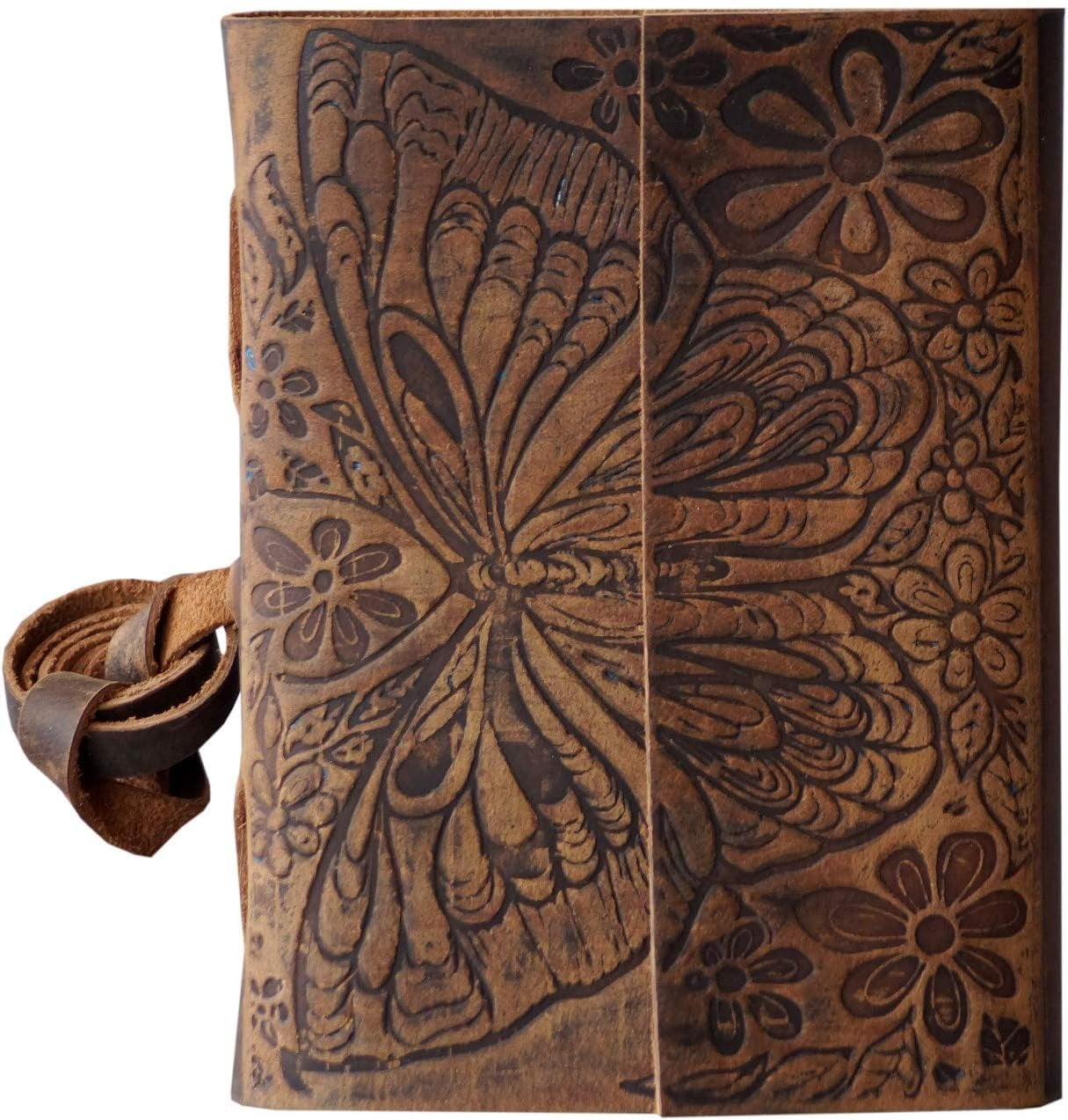 Butterfly Handmade Vintage Leather Journal Flower Embossed Office ...