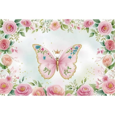 Butterfly Hang Flowers Party rations Photo Background Birthday Banner Poster Backdrop Custom Personalized Wallpaper