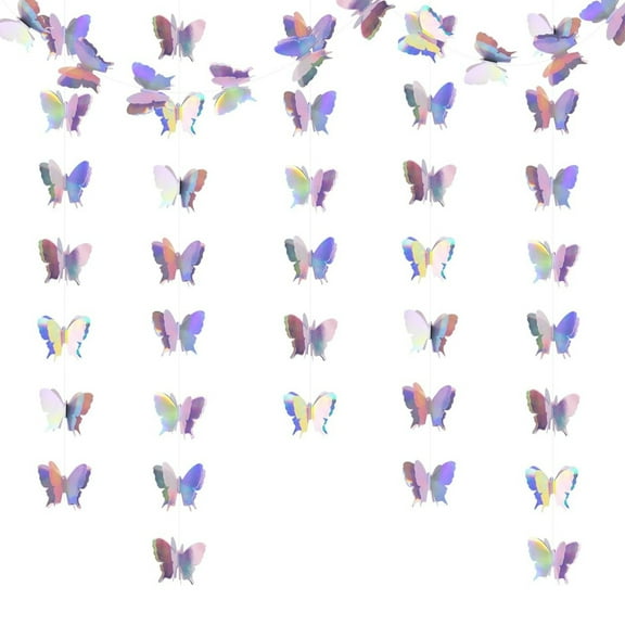 Butterfly Hanging Garlands 3D Butterfly Laser Paper Party Streamers Decoration Iridescent Butterfly for Wedding Home Party Birthday Decorations Butterfly Baby Shower Decorations (4 Pcs,6.5 ft/Pcs)