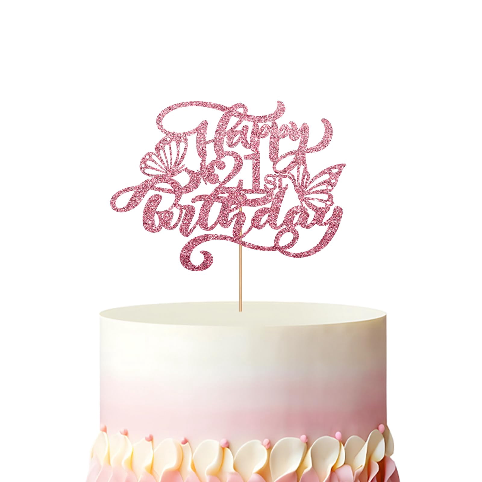 Personalisiertes Torten-Topper „Happy 21st Birthday“ In Roségold Mit Glitzer – Kuchen-Deko Zum 21. Geburtstag