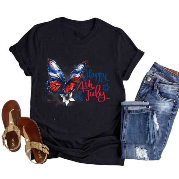 Butterfly Happy 4th Of July Shirt for Women Patriotic T-shirt ID-0524-HFC5