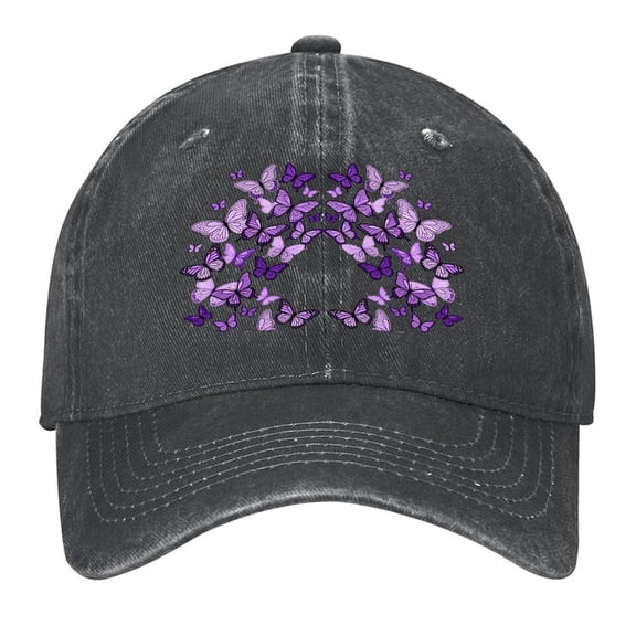Butterfly Heart Baseball Cap,Adjustable Denim Hat for Women Men Teachers Mom,Black