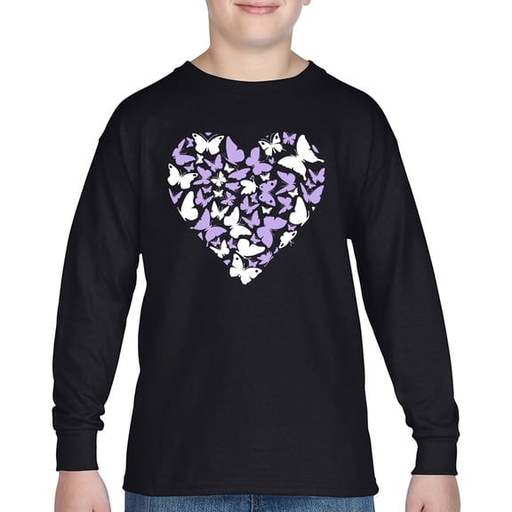 Butterfly Heart - Boy's Word Art Long Sleeve T-Shirt