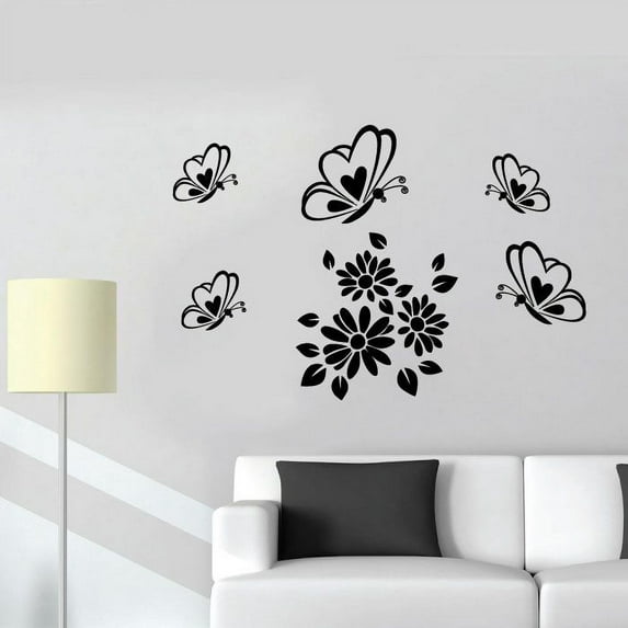 Butterfly Heart Butterflies Wings Silhouette Wall Sticker Art Decal for Girls Boys Kids Room Bedroom Nursery Kindergarten House Fun Home Decor Stickers Wall Art Vinyl Decoration Size (8x10 inch)