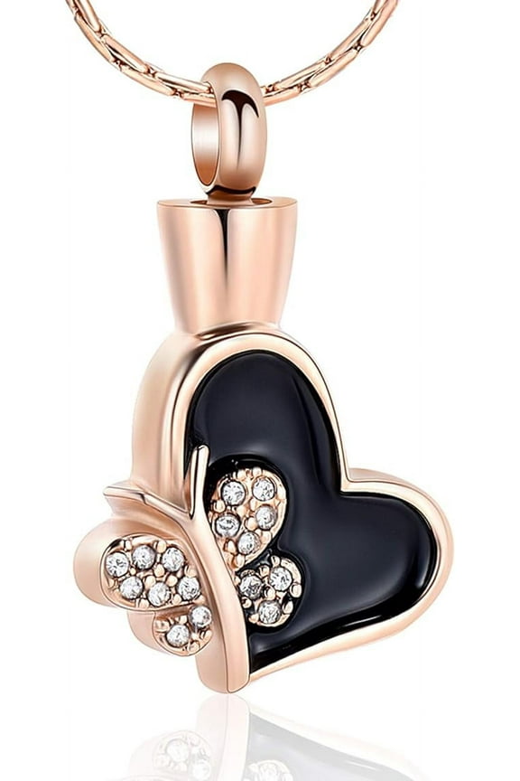 Butterfly Heart Cremation Jewelry for Ashes Crystal Butterfly Heart Shape Pendant Stainless Steel Urn Necklace Charm Keepsake for Women