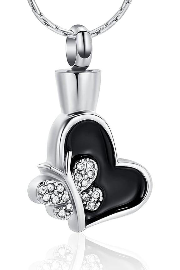 Butterfly Heart Cremation Jewelry for Ashes Crystal Butterfly Heart Shape Pendant Stainless Steel Urn Necklace Charm Keepsake for Women