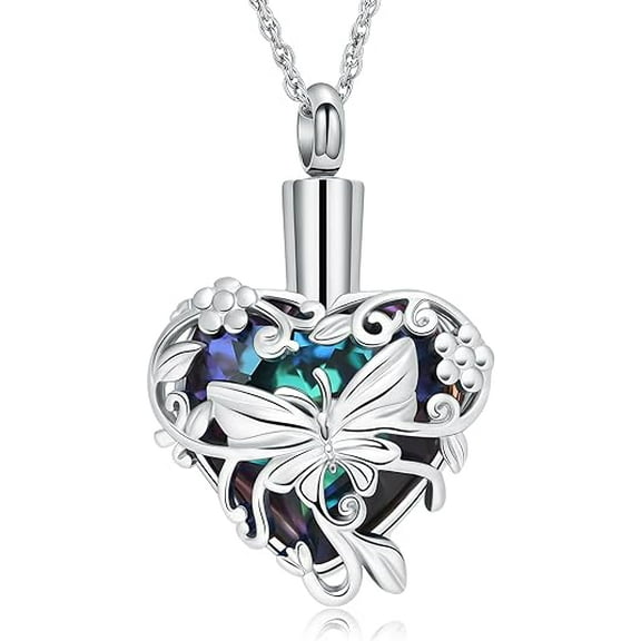 Butterfly Heart Cremation Jewelry for Ashes for Women Men Keepsake Birthstone Urn Necklace Ashes Holder Memorial Pendant Locket
