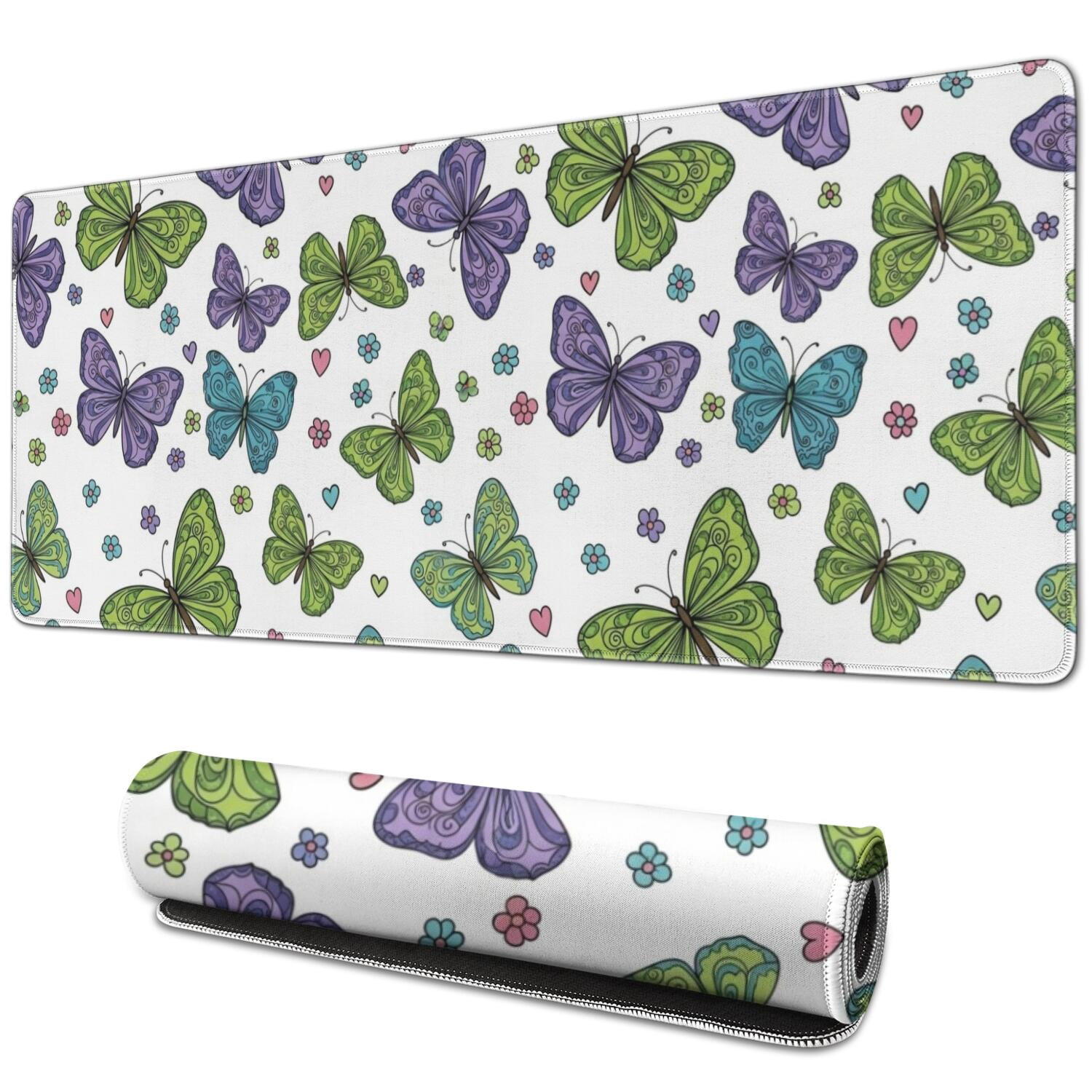 Edge Protection Signane Butterfly and Heart Green Pattern Extended Large Mouse Pad, Desk ...