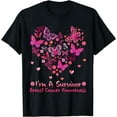 thumbnail image 1 of Butterfly Heart I'm A Survivor Breast Cancer Awareness T-Shirt Black Small, 1 of 4