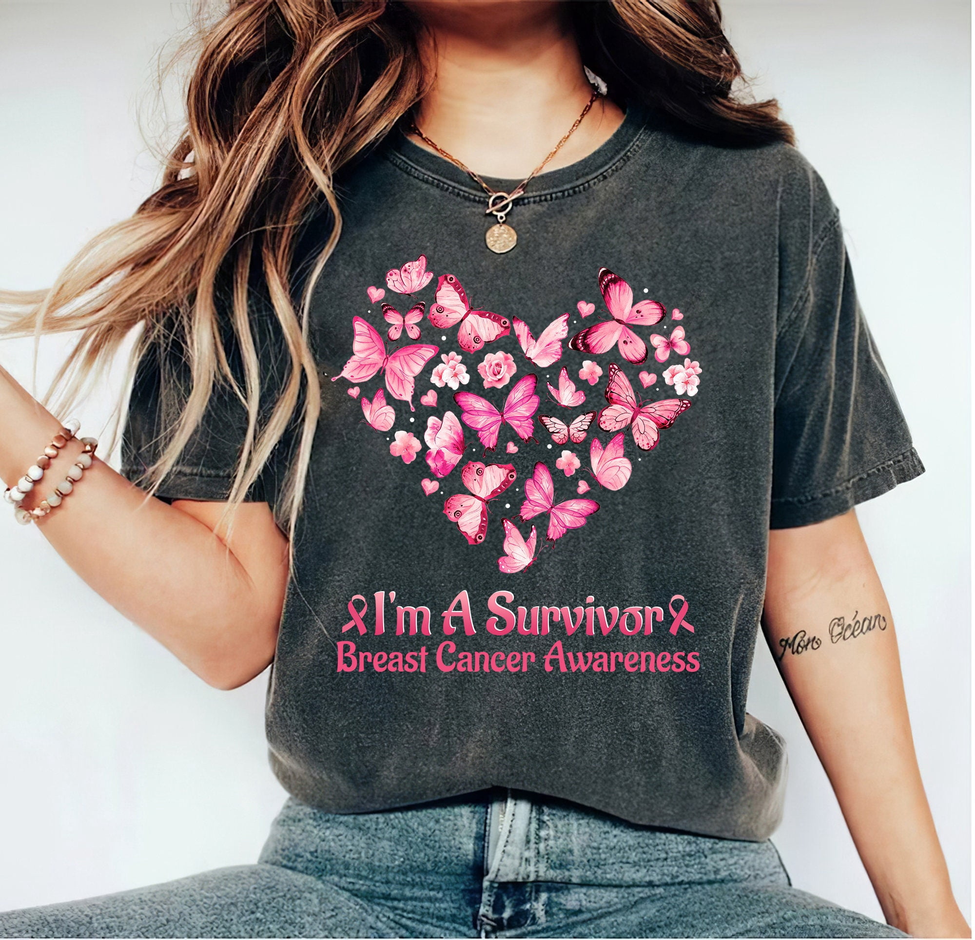 Butterfly Heart I'm A Survivor Breast Cancer Awareness T-Shirt, Breast ...