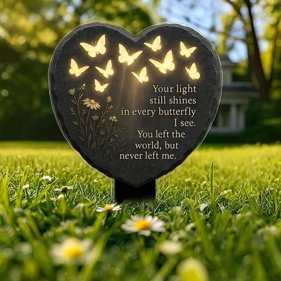 Butterfly Heart Memorial Plaque, 7.87" Acrylic Garden Stake with Sympathy Quote, Weatherproof Grave Marker for Cemetery & Yard