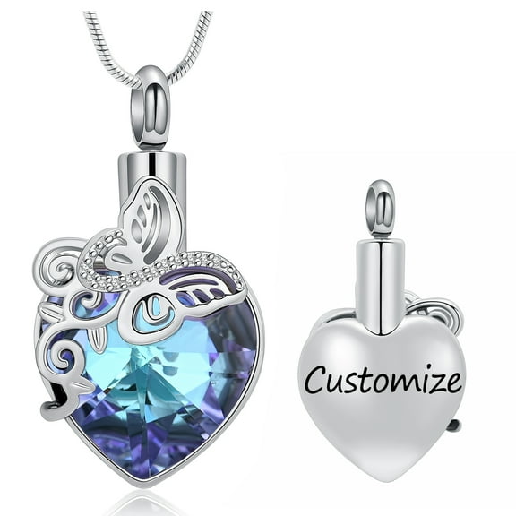 Butterfly & Heart Urn Necklace for Ashes Cremation Memorial Human Ash Urn Pendant