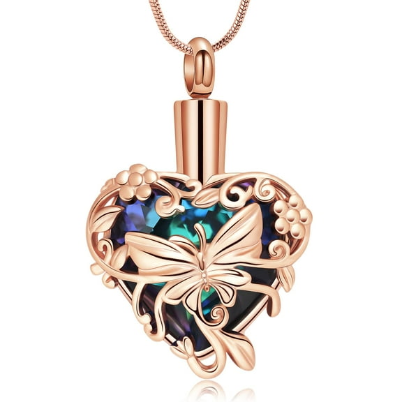 Butterfly Heart Urn Necklaces Cremation Jewelry for Ashes for Women Men Memorial Human Ashes Pendant