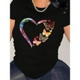 thumbnail image 1 of Butterfly Heart Womens Tee Casual Graphic T-Shirt Round Neck Short Sleeve Soft Comfort Black S-5XL, 1 of 5