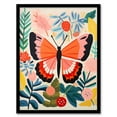 thumbnail image 1 of Butterfly Henri Matisse Style Bright Painting Leaves Fronds and Floral Blooms Spring Art Print Framed Poster Wall Decor 12x16 inch, 1 of 5