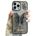 thumbnail image 1 of Butterfly Hidden Stand Phone Case for iPhone 13,Cute 3D Butterfly Kickstand Luxury Glitter Bling Gradient for Women 6D Electroplated Clear Soft TPU Protector Black, 1 of 14