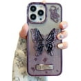 thumbnail image 1 of Butterfly Hidden Stand Phone Case for iPhone 13 Pro Max,Cute 3D Butterfly Kickstand Luxury Glitter Bling Gradient for Women 6D Electroplated Clear Soft TPU Protector Pink, 1 of 14